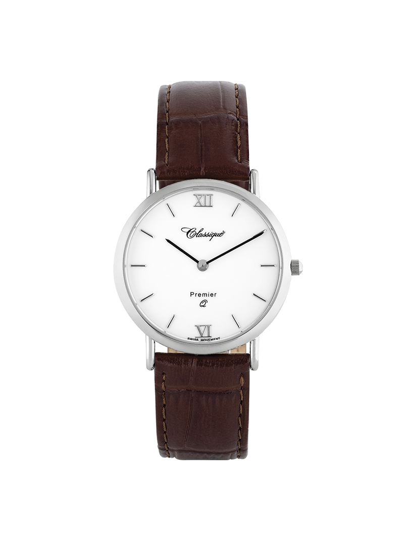 Case Stainless Steel Dial White Dial Baton Leather Brown