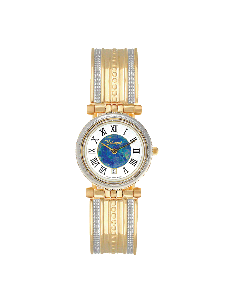 Case Two Tone Gold Plated Stainless Steel Dial Opal Dial Black Roman Half Bangle