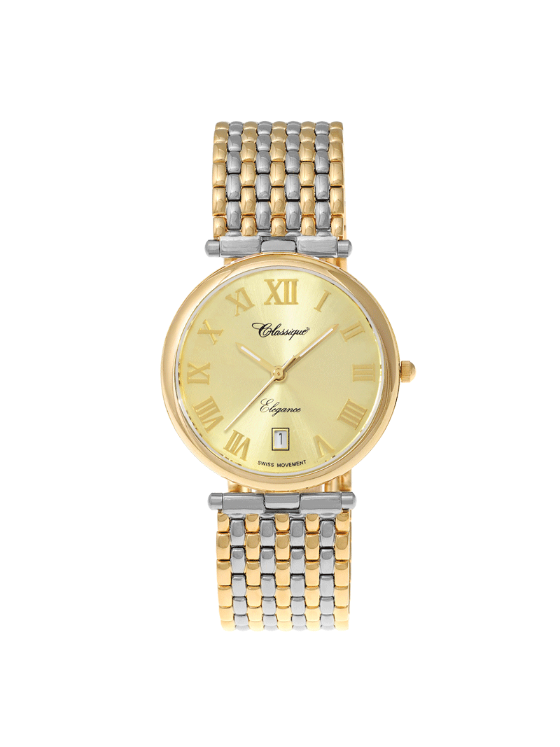 Case Two Tone Gold Plated Stainless Steel Dial Champagne Dial Champagne Roman Bracelet