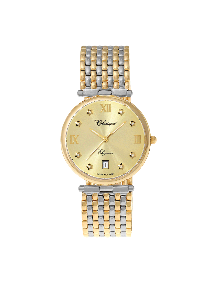 Case Two Tone Gold Plated Stainless Steel Dial Champagne Dial Star Stone Bracelet