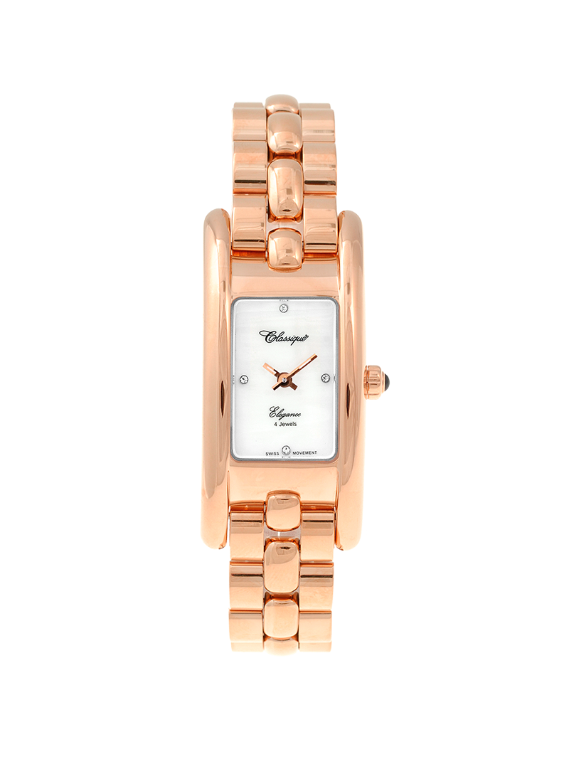 Case Two Tone Rose Gold Plated Stainless Steel Dial Mother of Pearl Dial Stone Bracelet
