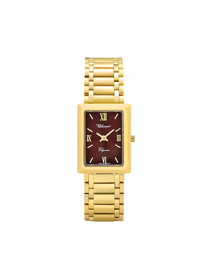 Case Gold Plated Stainless Steel Dial Brown Dial Champagne Roman Bracelet