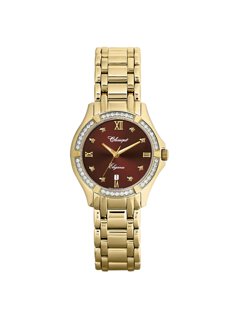 Case Gold Plated Stainless Steel Dial Brown Dial Star Stone Bracelet