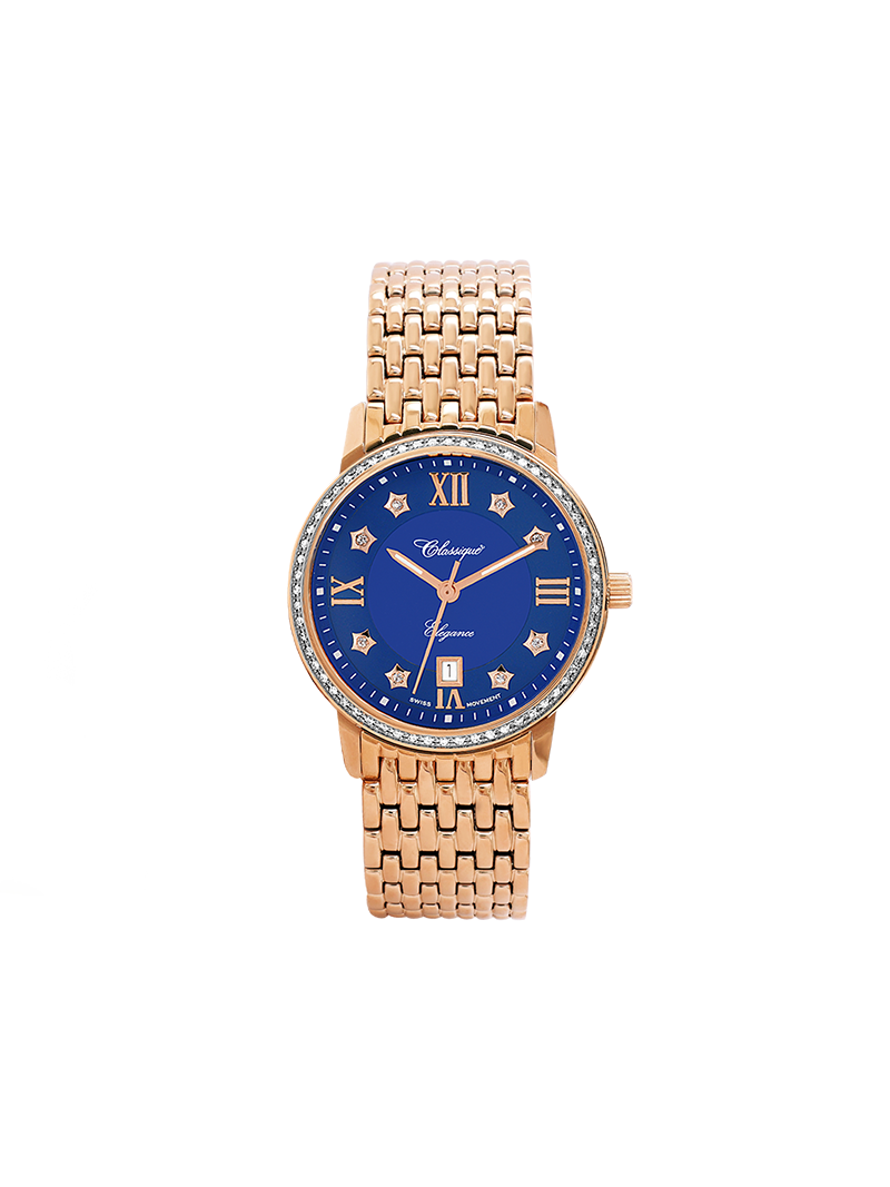 Case Rose Gold Plated Stainless Steel Dial Blue Dial Star Stone Bracelet