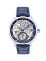 Case Stainless Steel Dial Blue Dial Silver Roman Leather Blue