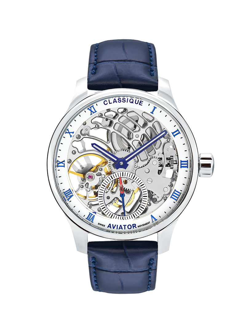 Case Stainless Steel Dial White Dial Blue Roman Leather Blue