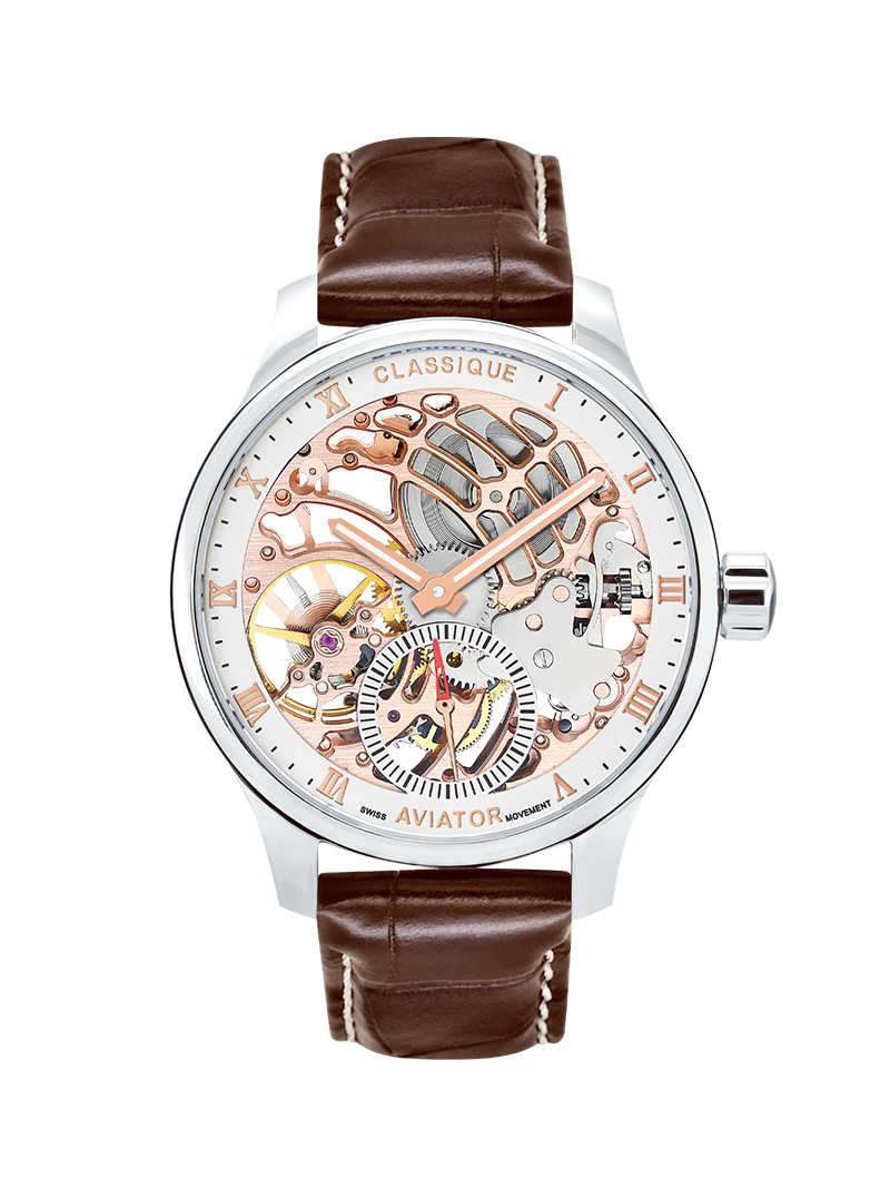 Case Stainless Steel Dial White Dial Rose Roman Leather Brown
