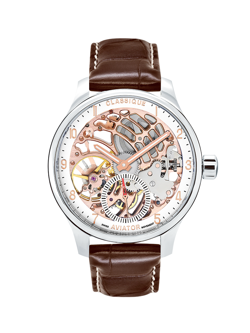 Case Stainless Steel Dial White Dial Rose Arabic Leather Brown