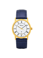 Case Gold Plated Stainless Steel Dial White Dial Black Roman Leather Blue