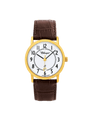 Case Gold Plated Stainless Steel Dial White Dial Black Arabic Leather Brown