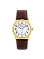 Case Gold Plated Stainless Steel Dial White Dial Black Arabic Band Leather Brown