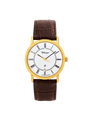 Case Gold Plated Stainless Steel Dial White Dial Black Roman Band Leather Brown
