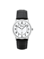 Case Rhodium Plated Stainless Steel Dial White Dial Black Arabic Band Leather Black