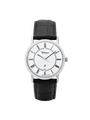 Case Rhodium Plated Stainless Steel Dial White Dial Black Roman Leather Black