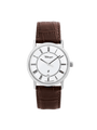 Case Rhodium Plated Stainless Steel Dial White Dial Black Roman Leather Brown