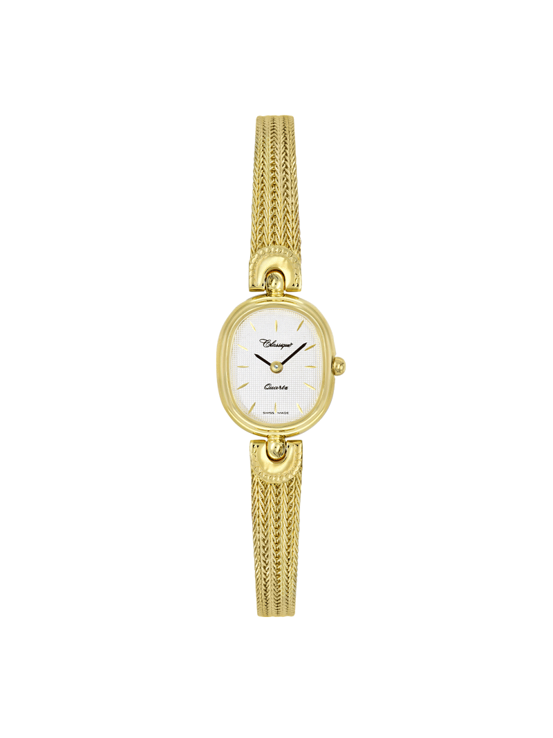 Case Gold Plated Dial Silver Dial Baton Mesh Band