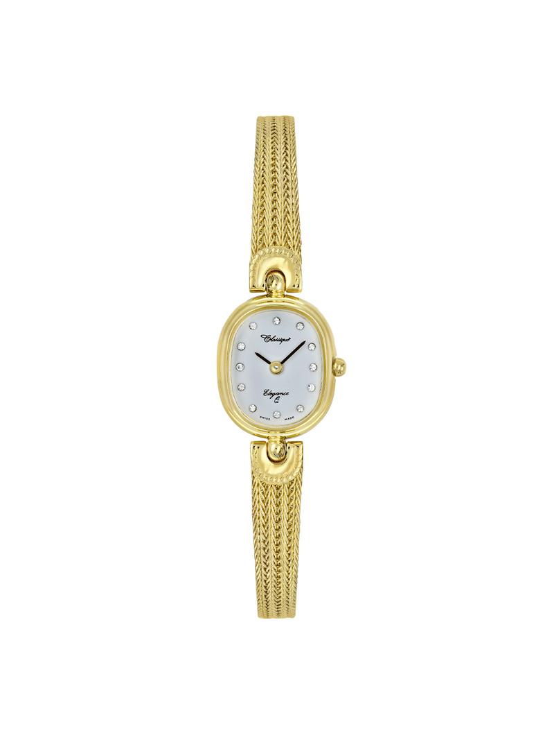 Case Gold Plated Dial White Dial Stone Mesh Band