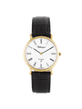 Case Gold Plated Stainless Steel Dial White Dial Black Roman Leather Black