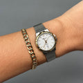 Case Two Tone Gold Plated Stainless Steel Dial White Dial Baton Band Mesh