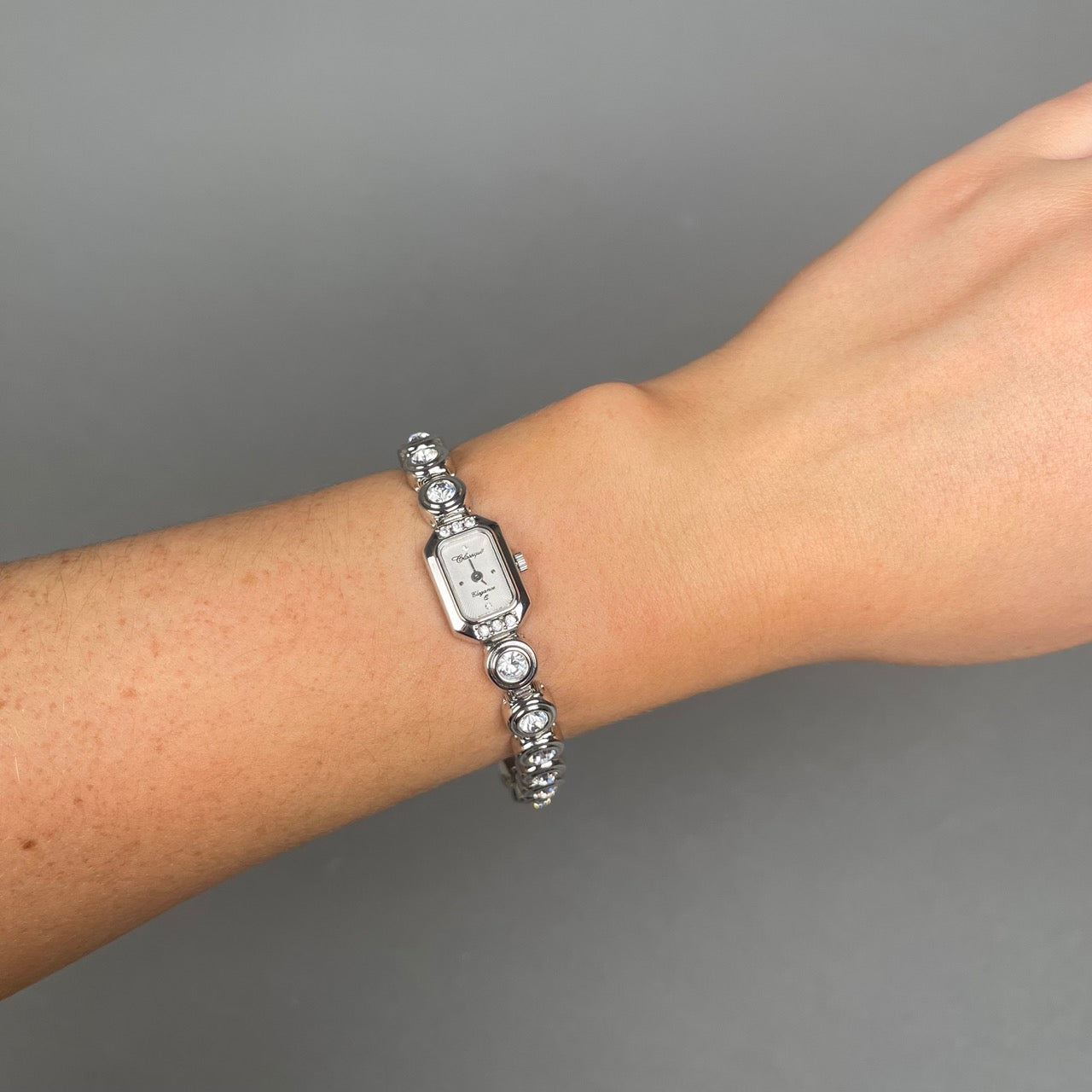 Case Rhodium Plated Stainless Steel Dial White Dial Stone Bracelet