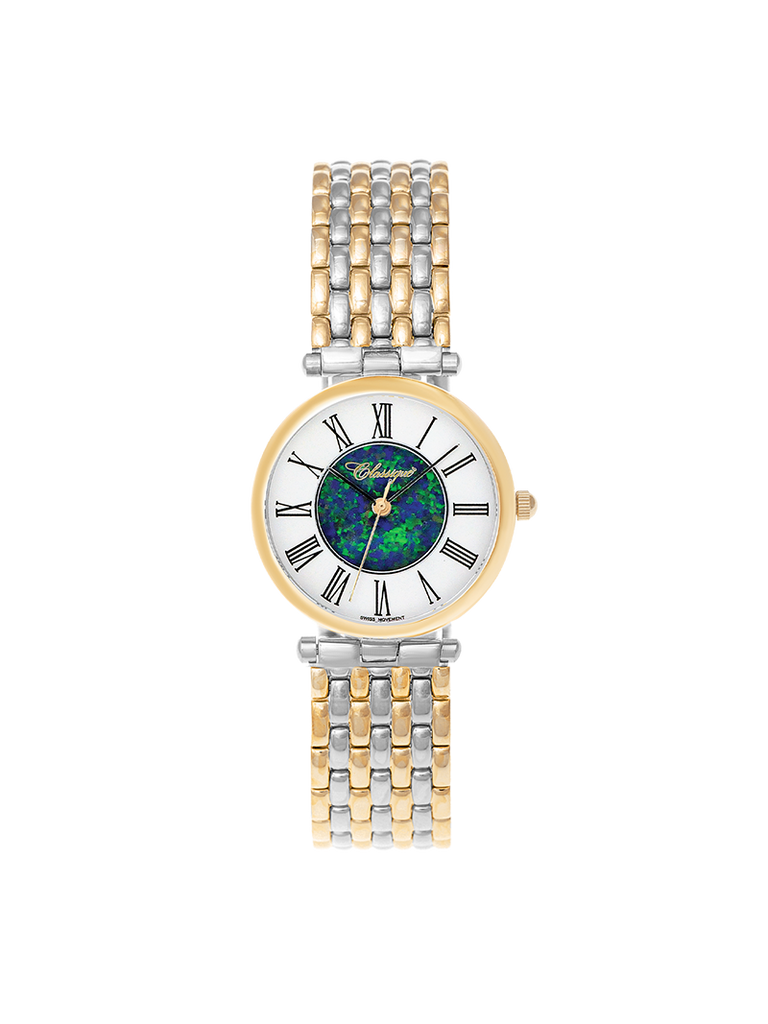 Case Two Tone Gold Plated Stainless Steel Dial Opal Dial Black Roman Bracelet