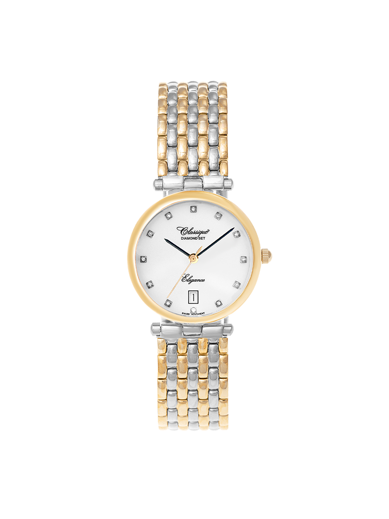 Case Two Tone Gold Plated Stainless Steel Dial White Dial Diamond Bracelet