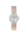 Case Two Tone Rose Gold Plated Stainless Steel Dial Mother of Pearl Dial Black Roman Bracelet
