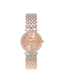 Case Two Tone Rose Gold Plated Stainless Steel Dial Rose Dial Square Stone Band Bracelet