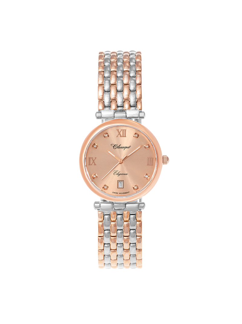 Case Two Tone Rose Gold Plated Stainless Steel Dial Rose Dial Square Stone Bracelet