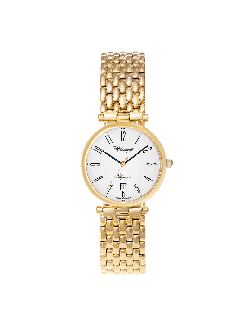 Case Gold Plated Stainless Steel Dial White Dial Black Arabic Bracelet