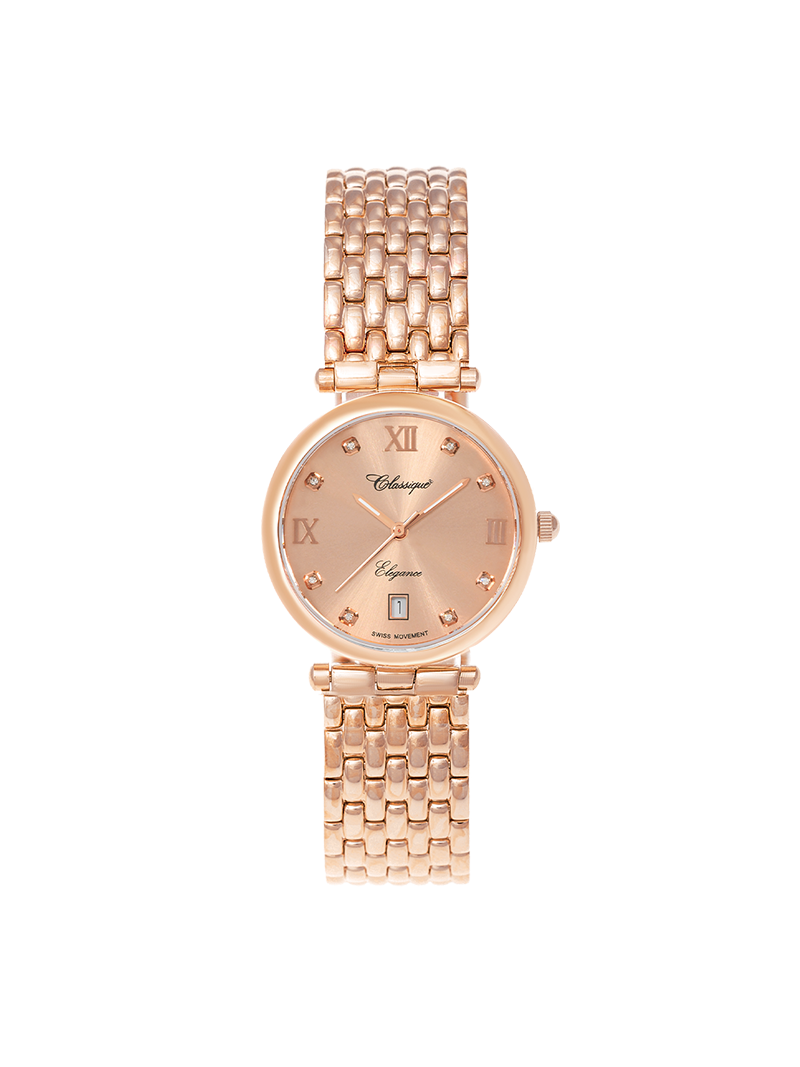 Case Rose Gold Plated Stainless Steel Dial Rose Dial Square Stone Bracelet