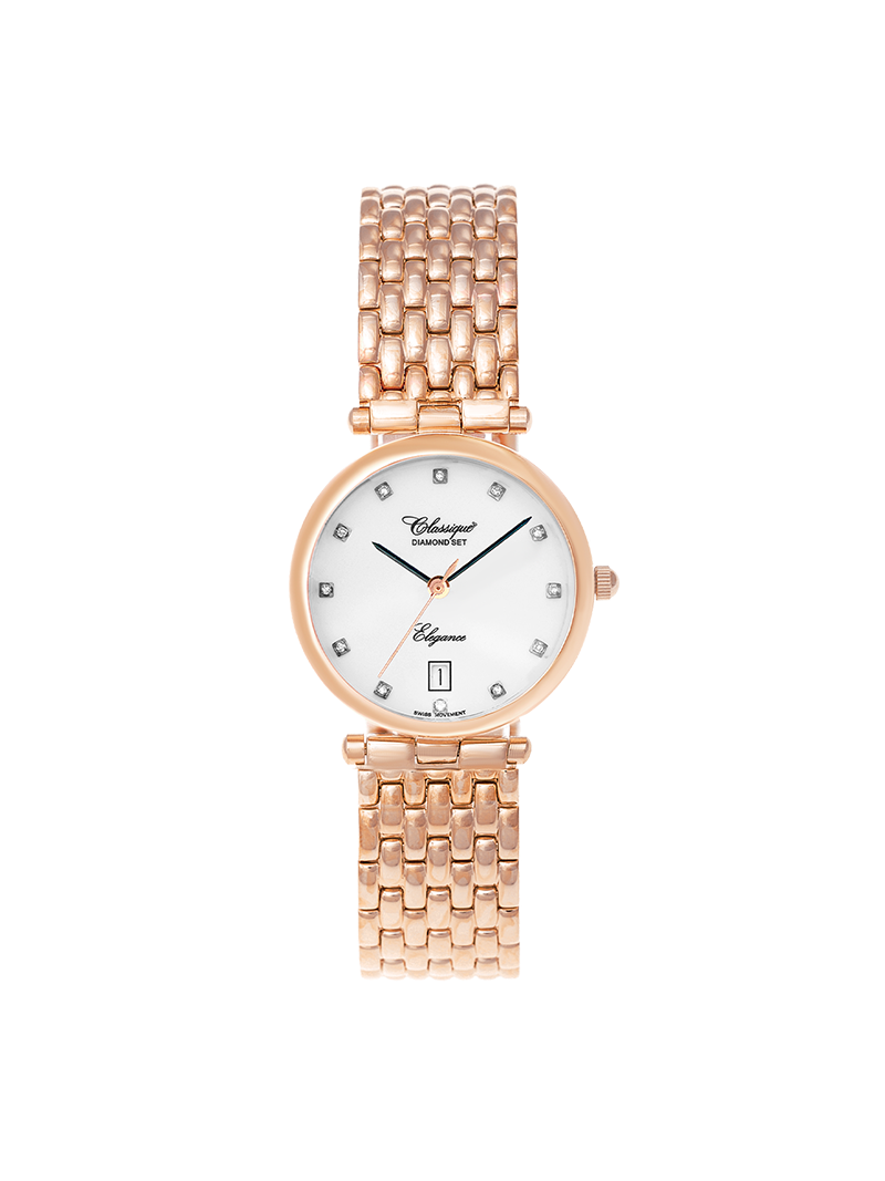 Case Rose Gold Plated Stainless Steel Dial White Dial Diamond Bracelet