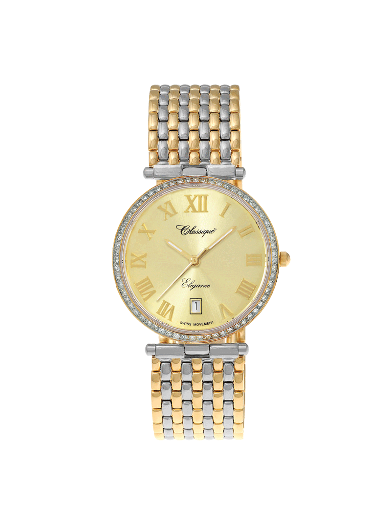 Case Two Tone Gold Plated Stainless Steel Dial Champagne Dial Champagne Roman Bracelet