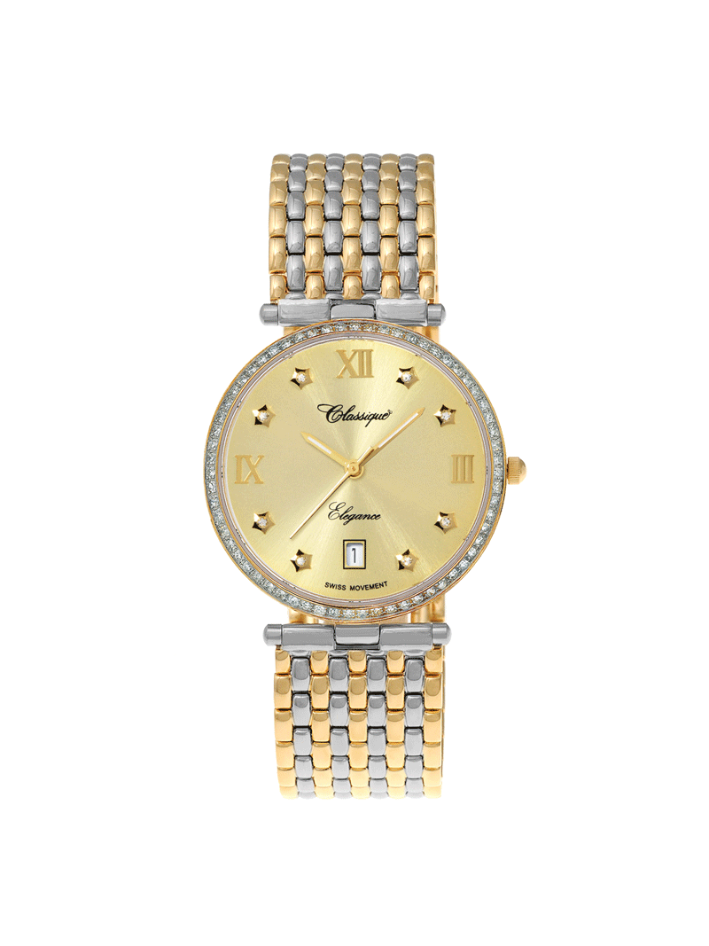 Case Two Tone Gold Plated Stainless Steel Dial Champagne Dial Star Stone Bracelet