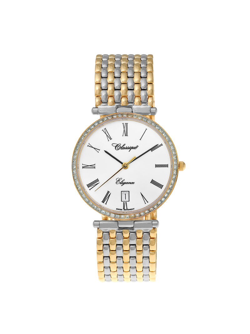 Case Two Tone Gold Plated Stainless Steel Dial White Dial Black Roman Bracelet