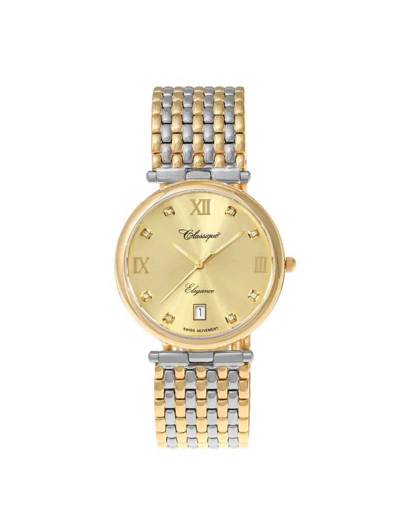 Case Two Tone Gold Plated Stainless Steel Dial Champagne Dial Square Stone Bracelet