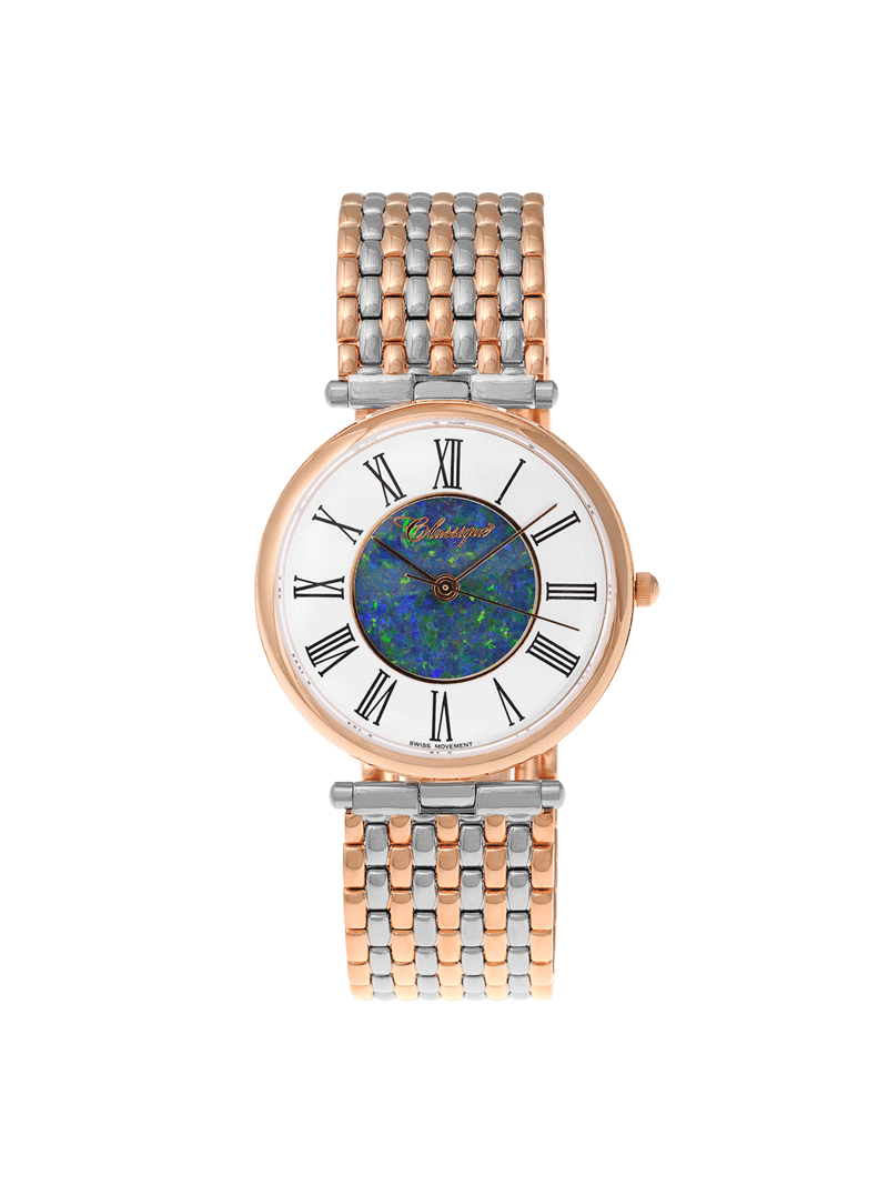 Case Two Tone Rose Gold Plated Stainless Steel Dial Opal Dial Black Roman Bracelet