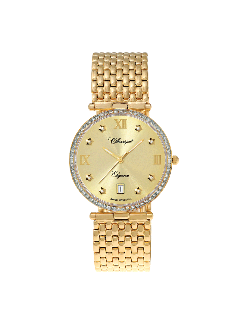Case Gold Plated Stainless Steel Dial Champagne Dial Star Stone Bracelet
