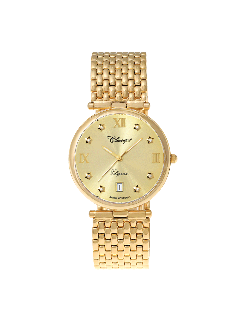 Case Gold Plated Stainless Steel Dial Champagne Dial Star Stone Bracelet