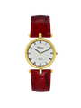 Case Gold Plated Stainless Steel Dial White Dial Black Roman Leather Red