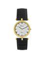 Case Gold Plated Stainless Steel Dial White Dial Black Roman Leather Black