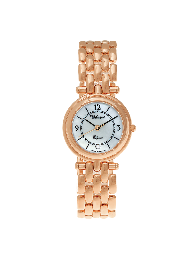 Case Rose Gold Plated Stainless Steel Dial Mother of Pearl Dial Black Arabic Bracelet