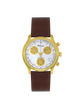 Case Gold Plated Stainless Steel Dial White Dial Black Chronograph Leather Brown
