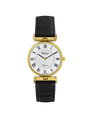 Case Gold Plated Stainless Steel Dial White Dial Black Roman Leather Black