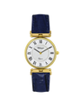 Case Gold Plated Stainless Steel Dial White Dial Black Roman Leather Blue