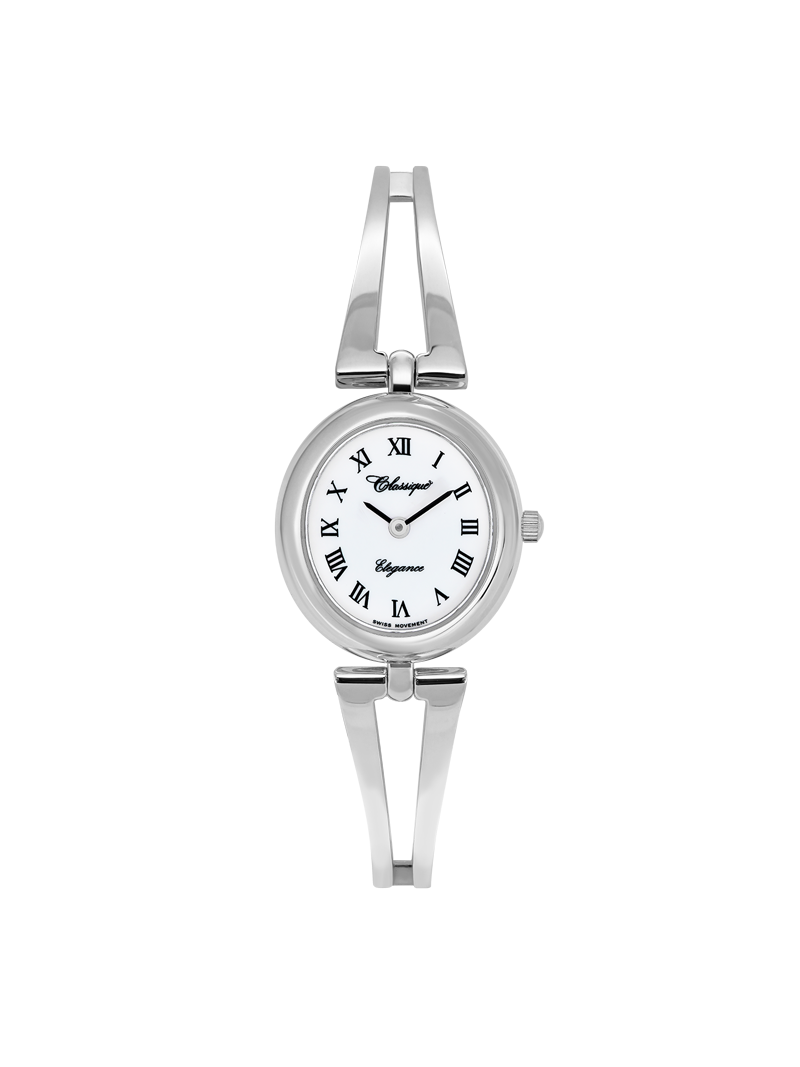 Case Stainless Steel Dial White Dial Black Roman Half Bangle