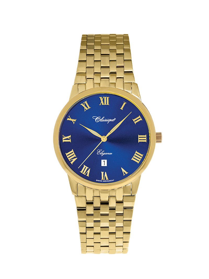 Case Gold Plated Stainless Steel Dial Blue Dial Champagne Roman Band Bracelet