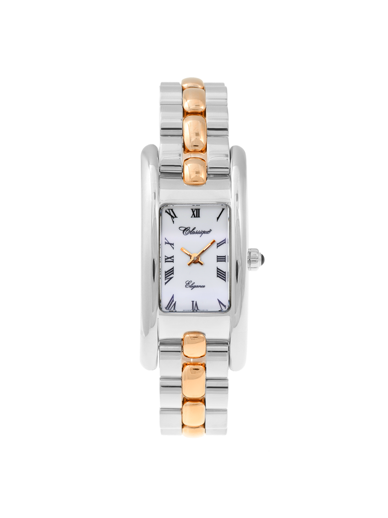 Case Two Tone Rose Gold Plated Stainless Steel Dial White Dial Black Roman Bracelet
