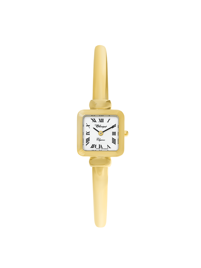 Case Gold Plated Stainless Steel Dial White Dial Black Roman Half Bangle