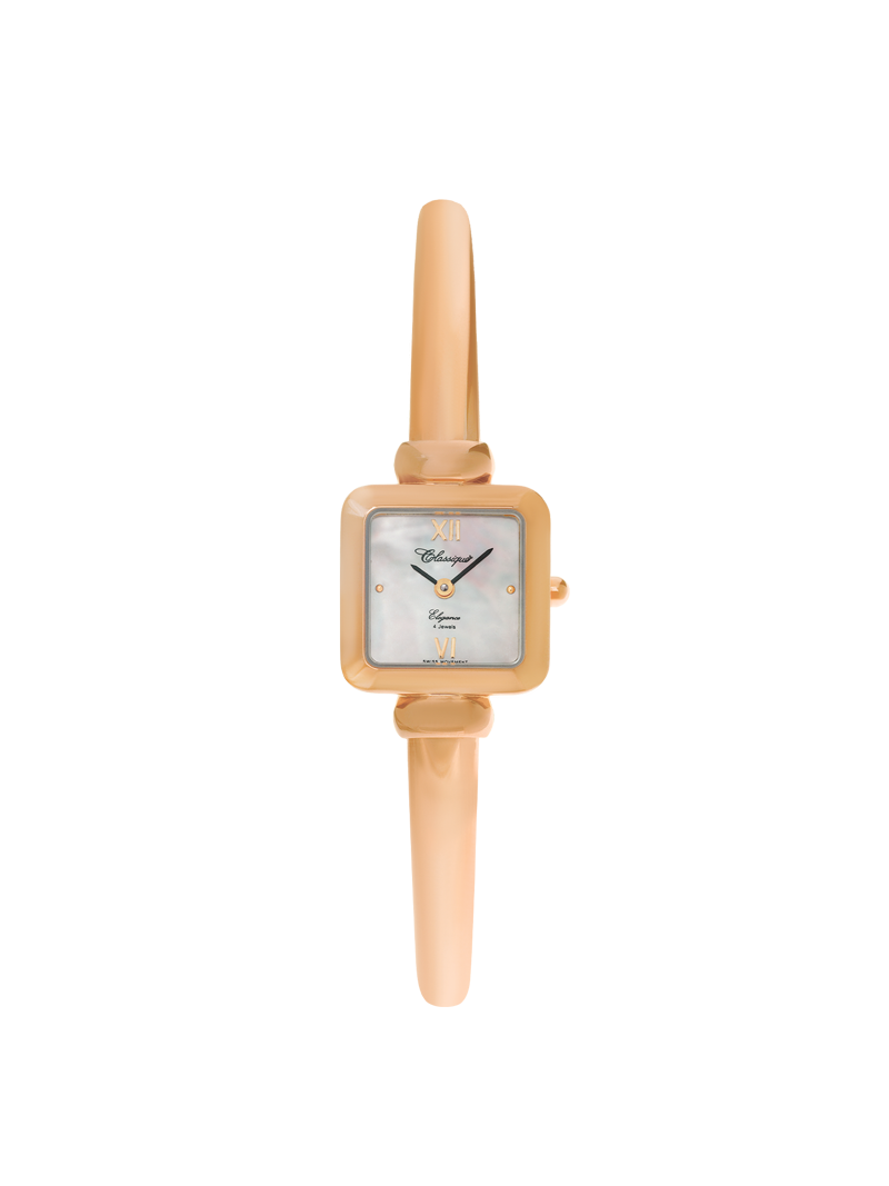 Case Rose Gold Plated Stainless Steel Dial Mother of Pearl Dial Rose Roman Half Bangle